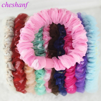 Cheshanf 10pcs/lot Double Layer Women Chiffon Gum For Hair Printed Flower Hair Accessories Ornaments Hair Clips For Women