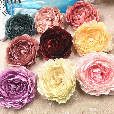 YOOROMER 5pcs/lot 8.5cm High Quality Peony Flower Head Silk Artificial Flower Wedding Decoration DIY Garland Craft Flower