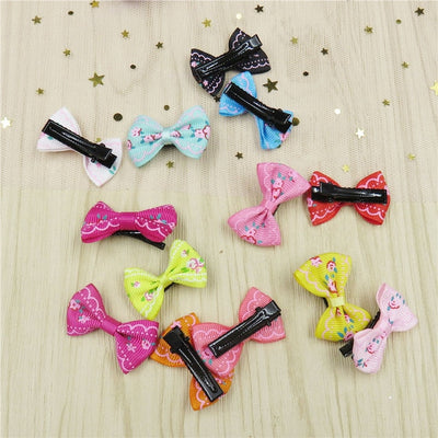 2PCS/LOT Lovely Flower Small Bow Hairpin For Girls Handmade Child Elastic Hair Bands Scrunchy Clip Hair Accessories For Kids