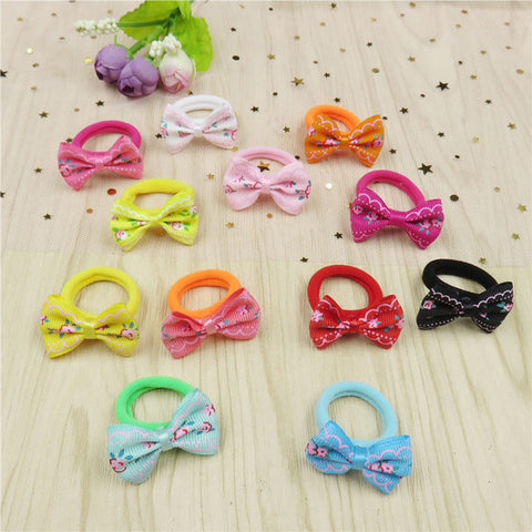 2PCS/LOT Lovely Flower Small Bow Hairpin For Girls Handmade Child Elastic Hair Bands Scrunchy Clip Hair Accessories For Kids