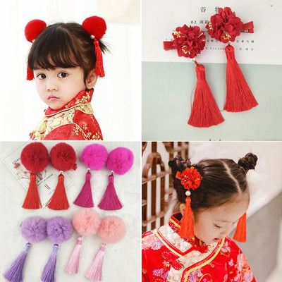 1Set=2pcs Multi style Girls Hair Clips Chinese Traditional Princess Tassels peony Flower Hairpins Children Kids Hair Accessories