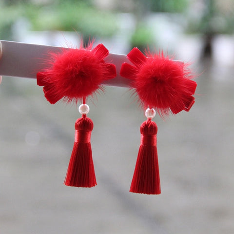 1Set=2pcs Multi style Girls Hair Clips Chinese Traditional Princess Tassels peony Flower Hairpins Children Kids Hair Accessories