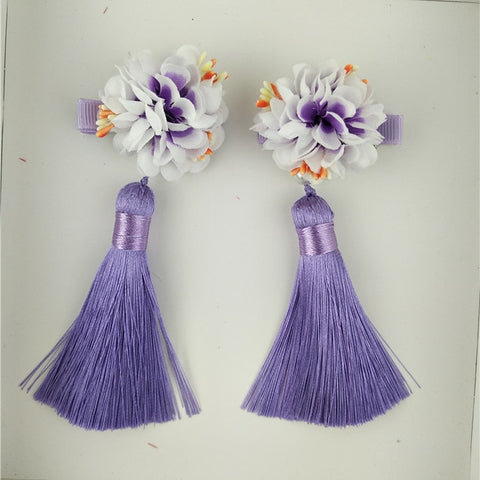 1Set=2pcs Multi style Girls Hair Clips Chinese Traditional Princess Tassels peony Flower Hairpins Children Kids Hair Accessories