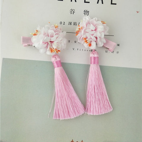 1Set=2pcs Multi style Girls Hair Clips Chinese Traditional Princess Tassels peony Flower Hairpins Children Kids Hair Accessories