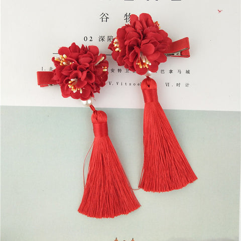 1Set=2pcs Multi style Girls Hair Clips Chinese Traditional Princess Tassels peony Flower Hairpins Children Kids Hair Accessories