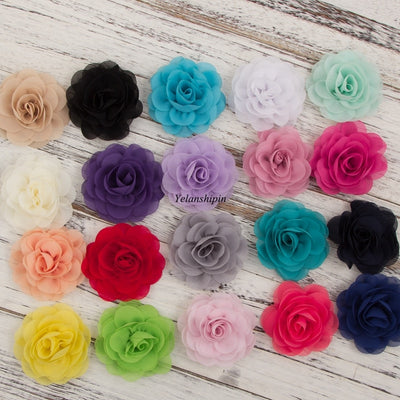 1PC 20 colors 8.5 cm Soft Chiffon Petals Poppy Hair Flowers Clips For Headband Rose Fabric Flowers For Craft Hair Accessories