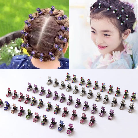 Fashion 12PCS/Lot Small Cute Crystal Flowers Metal Hair Claws Hair Clips Girls Hairstyle Hairpins Hair Oranment Hair Accessories