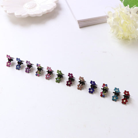 Fashion 12PCS/Lot Small Cute Crystal Flowers Metal Hair Claws Hair Clips Girls Hairstyle Hairpins Hair Oranment Hair Accessories