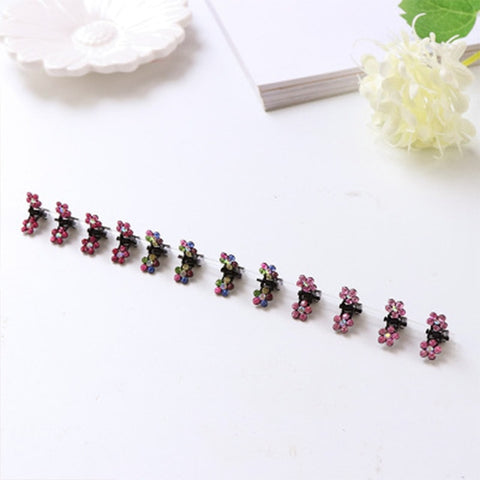 Fashion 12PCS/Lot Small Cute Crystal Flowers Metal Hair Claws Hair Clips Girls Hairstyle Hairpins Hair Oranment Hair Accessories