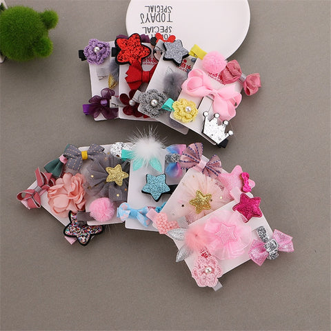 5pcs/set Kawaii Flower Princess Hairpin Girls Kids Hair Clips Bows Accessories For Children Barrette Hairclip Headdress Headwear