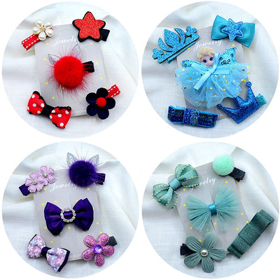 5pcs/set kids girl handmade hair Accessories flowers Bowknot Crown Hairpin child star Cartoon crown hair clips Barrette headwear