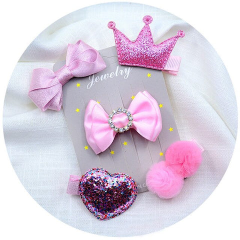 5pcs/set kids girl handmade hair Accessories flowers Bowknot Crown Hairpin child star Cartoon crown hair clips Barrette headwear