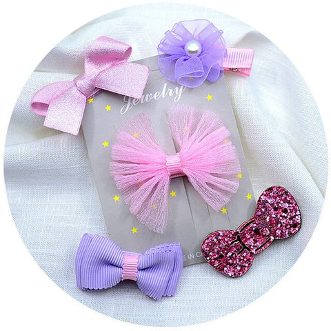 5pcs/set kids girl handmade hair Accessories flowers Bowknot Crown Hairpin child star Cartoon crown hair clips Barrette headwear