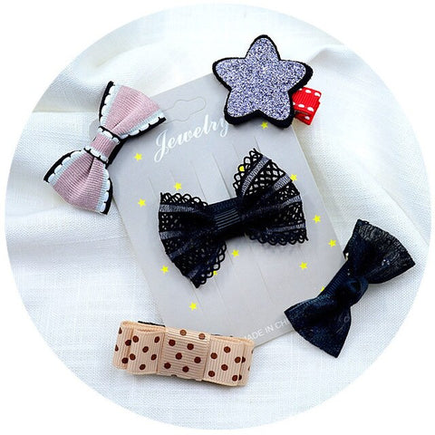 5pcs/set kids girl handmade hair Accessories flowers Bowknot Crown Hairpin child star Cartoon crown hair clips Barrette headwear