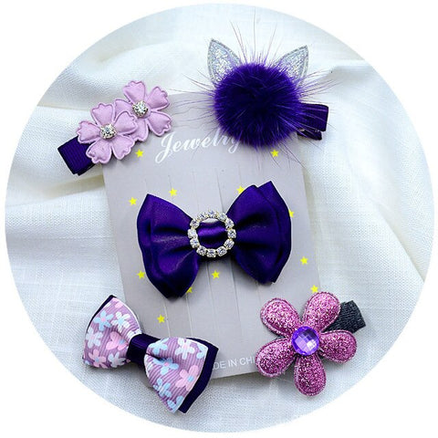 5pcs/set kids girl handmade hair Accessories flowers Bowknot Crown Hairpin child star Cartoon crown hair clips Barrette headwear