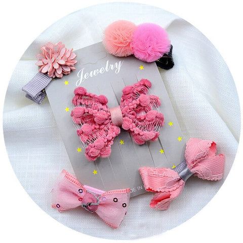 5pcs/set kids girl handmade hair Accessories flowers Bowknot Crown Hairpin child star Cartoon crown hair clips Barrette headwear