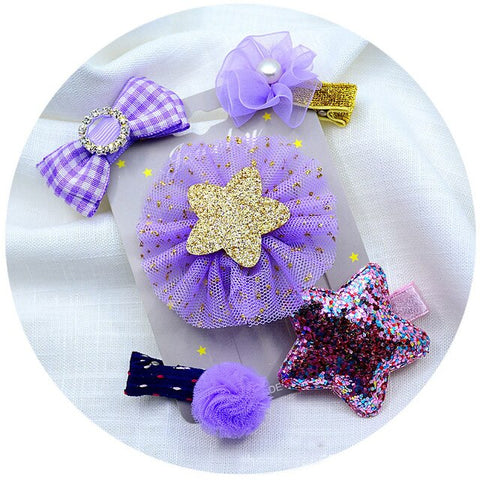 5pcs/set kids girl handmade hair Accessories flowers Bowknot Crown Hairpin child star Cartoon crown hair clips Barrette headwear