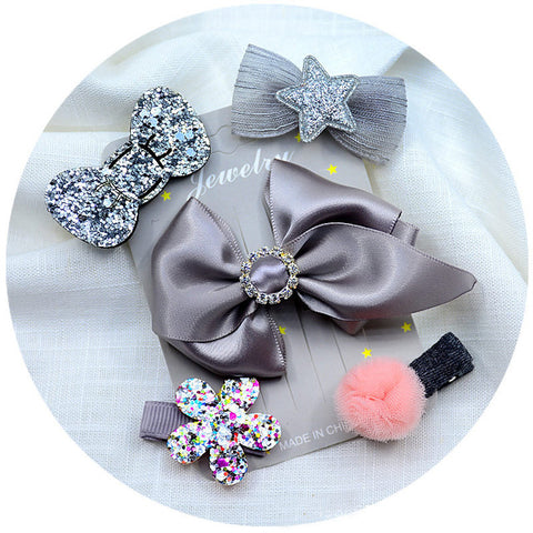 5pcs/set kids girl handmade hair Accessories flowers Bowknot Crown Hairpin child star Cartoon crown hair clips Barrette headwear