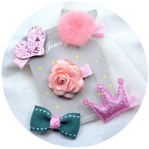 5pcs/set kids girl handmade hair Accessories flowers Bowknot Crown Hairpin child star Cartoon crown hair clips Barrette headwear