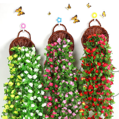 230cm String Fake Artificial Flowers Fake Silk Rose Flower Vine Garland Weddings Flower Wall for Home Garden Decoration