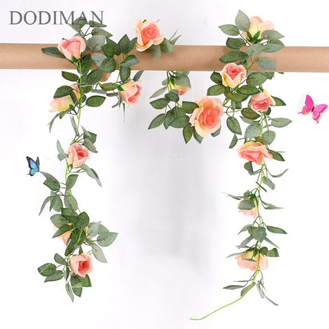 1 Pcs Silk Roses Ivy Vine with Green Leaves For Home Wedding Decoration Fake leaf diy Hanging Garland Artificial Flowers