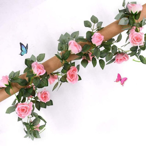 1 Pcs Silk Roses Ivy Vine with Green Leaves For Home Wedding Decoration Fake leaf diy Hanging Garland Artificial Flowers