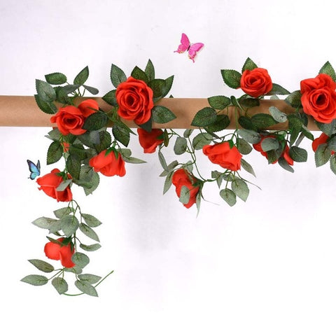 1 Pcs Silk Roses Ivy Vine with Green Leaves For Home Wedding Decoration Fake leaf diy Hanging Garland Artificial Flowers