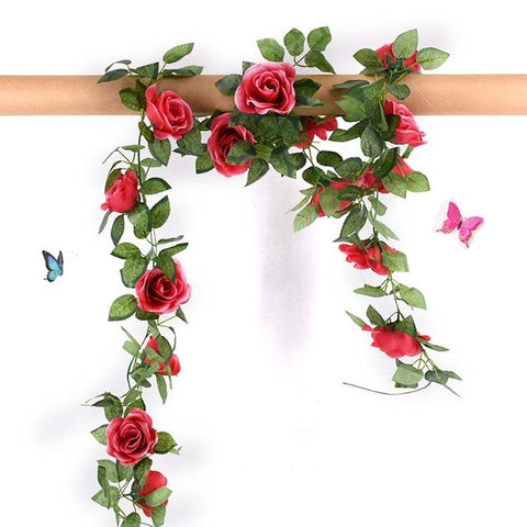 1 Pcs Silk Roses Ivy Vine with Green Leaves For Home Wedding Decoration Fake leaf diy Hanging Garland Artificial Flowers