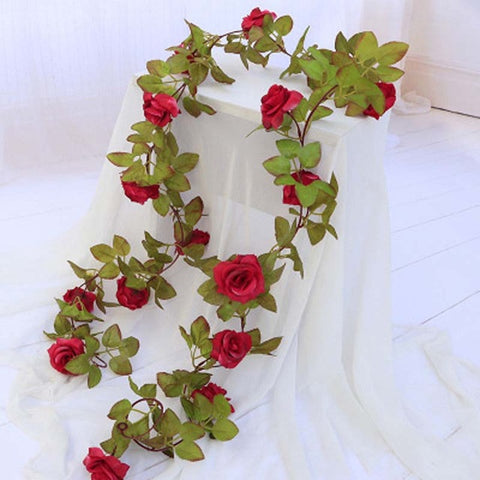 1 Pcs Silk Roses Ivy Vine with Green Leaves For Home Wedding Decoration Fake leaf diy Hanging Garland Artificial Flowers