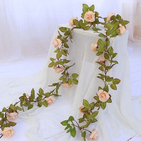 1 Pcs Silk Roses Ivy Vine with Green Leaves For Home Wedding Decoration Fake leaf diy Hanging Garland Artificial Flowers