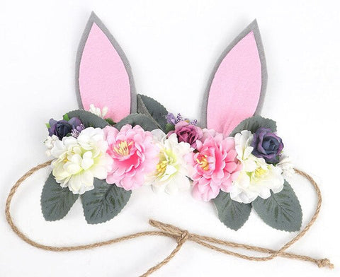 Naturalwell Easter Bunny ear headband Girls flower headbands Kids crown hairband Children's rabbit hair accessories HB138D