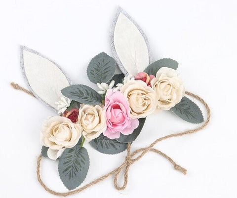 Naturalwell Easter Bunny ear headband Girls flower headbands Kids crown hairband Children's rabbit hair accessories HB138D