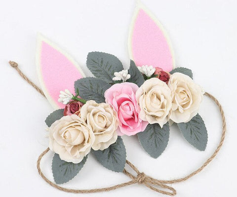 Naturalwell Easter Bunny ear headband Girls flower headbands Kids crown hairband Children's rabbit hair accessories HB138D