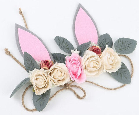Naturalwell Easter Bunny ear headband Girls flower headbands Kids crown hairband Children's rabbit hair accessories HB138D
