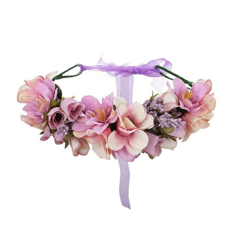 AWAYTR New Fashion Boho Bride Flower Crown Headdress Women Wedding Hair Accessories Wreath Girl Floral Headband for Party Photo