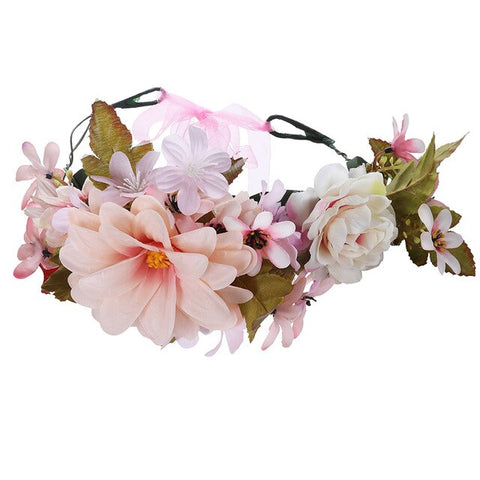 AWAYTR New Fashion Boho Bride Flower Crown Headdress Women Wedding Hair Accessories Wreath Girl Floral Headband for Party Photo