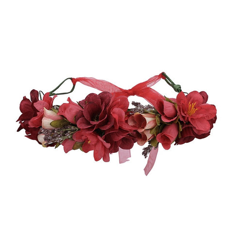 Haimekang Women Wedding Floral Crown Head Band Floral Head Wreath Flower Headband Bridesmaid Bridal Garland Forehead Hair Band