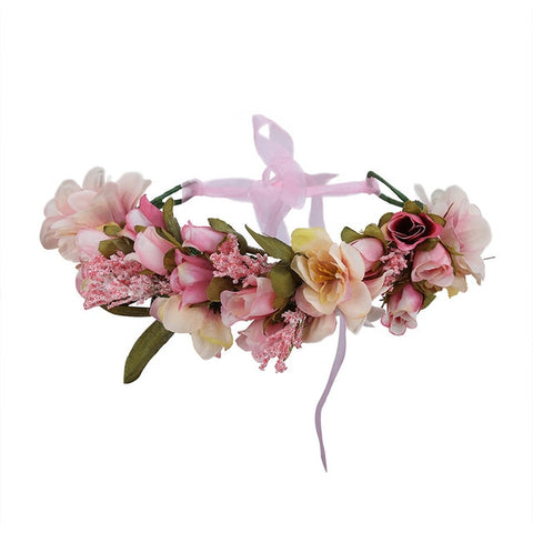 Haimekang Women Wedding Floral Crown Head Band Floral Head Wreath Flower Headband Bridesmaid Bridal Garland Forehead Hair Band