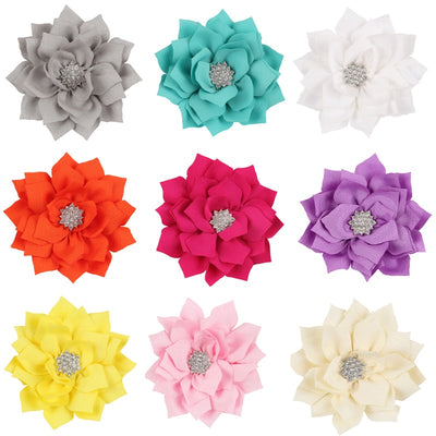 Sale 1 Pc Multicolor Kids Girls Rhinestone Crystal Beautiful Lotus Flowers (NO CLIP) For DIY Hair Clip Hair Accessories