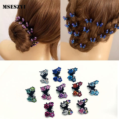 Fashion 6PCS/Lot Small Cute Crystal Flowers Metal Hair Claws Hair Clip Girls Fashion Headdress Hair Oranment Hair Accessories