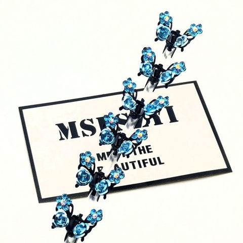 Fashion 6PCS/Lot Small Cute Crystal Flowers Metal Hair Claws Hair Clip Girls Fashion Headdress Hair Oranment Hair Accessories