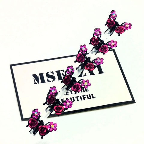 Fashion 6PCS/Lot Small Cute Crystal Flowers Metal Hair Claws Hair Clip Girls Fashion Headdress Hair Oranment Hair Accessories