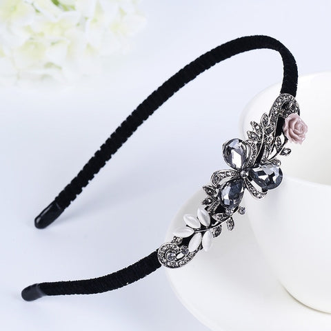 Korean Shining Red Blue Gray Rhinestone Women Headband Flower Crown Butterfly Bow Festival Fantastic Hair Accessories Fascinator