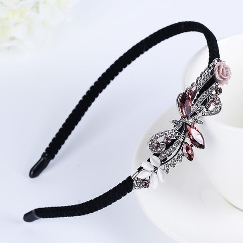 Korean Shining Red Blue Gray Rhinestone Women Headband Flower Crown Butterfly Bow Festival Fantastic Hair Accessories Fascinator