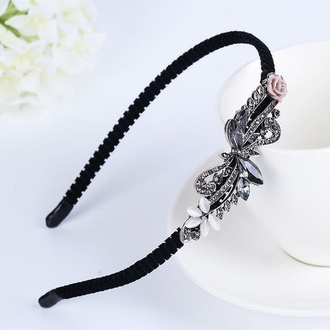 Korean Shining Red Blue Gray Rhinestone Women Headband Flower Crown Butterfly Bow Festival Fantastic Hair Accessories Fascinator