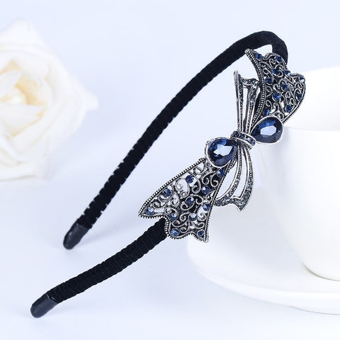 Korean Shining Red Blue Gray Rhinestone Women Headband Flower Crown Butterfly Bow Festival Fantastic Hair Accessories Fascinator