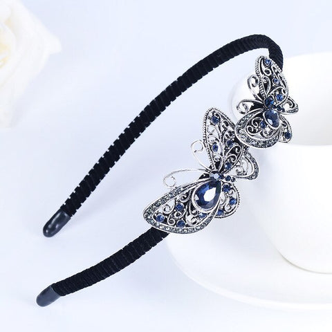 Korean Shining Red Blue Gray Rhinestone Women Headband Flower Crown Butterfly Bow Festival Fantastic Hair Accessories Fascinator