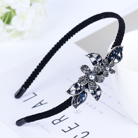 Korean Shining Red Blue Gray Rhinestone Women Headband Flower Crown Butterfly Bow Festival Fantastic Hair Accessories Fascinator