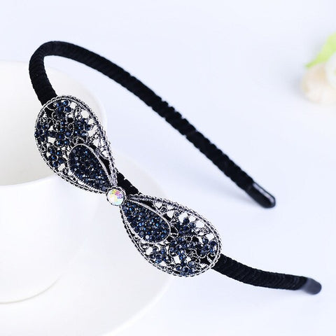 Korean Shining Red Blue Gray Rhinestone Women Headband Flower Crown Butterfly Bow Festival Fantastic Hair Accessories Fascinator