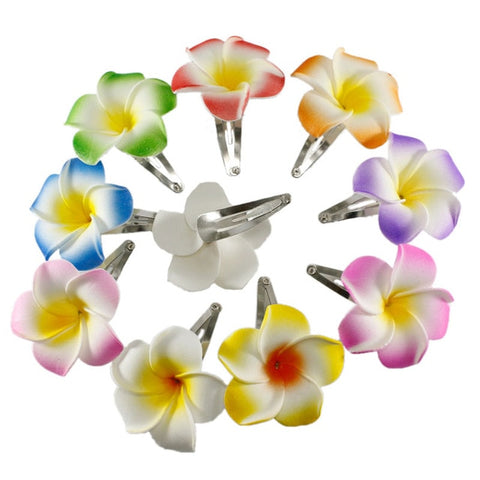 10 popular Foam Hawaiian Plumeria hairpins for girl kids Frangipani Flower bridal hair clips for girl women butterfly